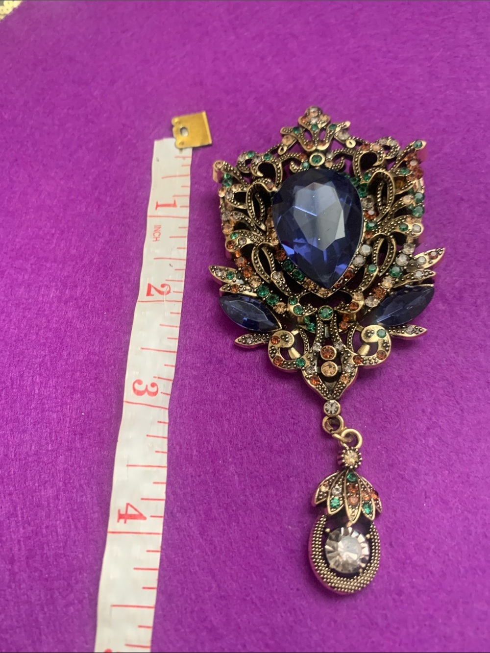 Luxury Vintage-Inspired Blue Teardrop Pendant Brooch - Women Jewelry - Picture 3 of 5